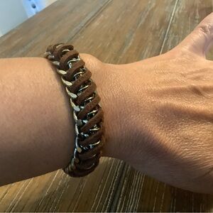 Chunky Gold Brown Suede Chain Bracelet
